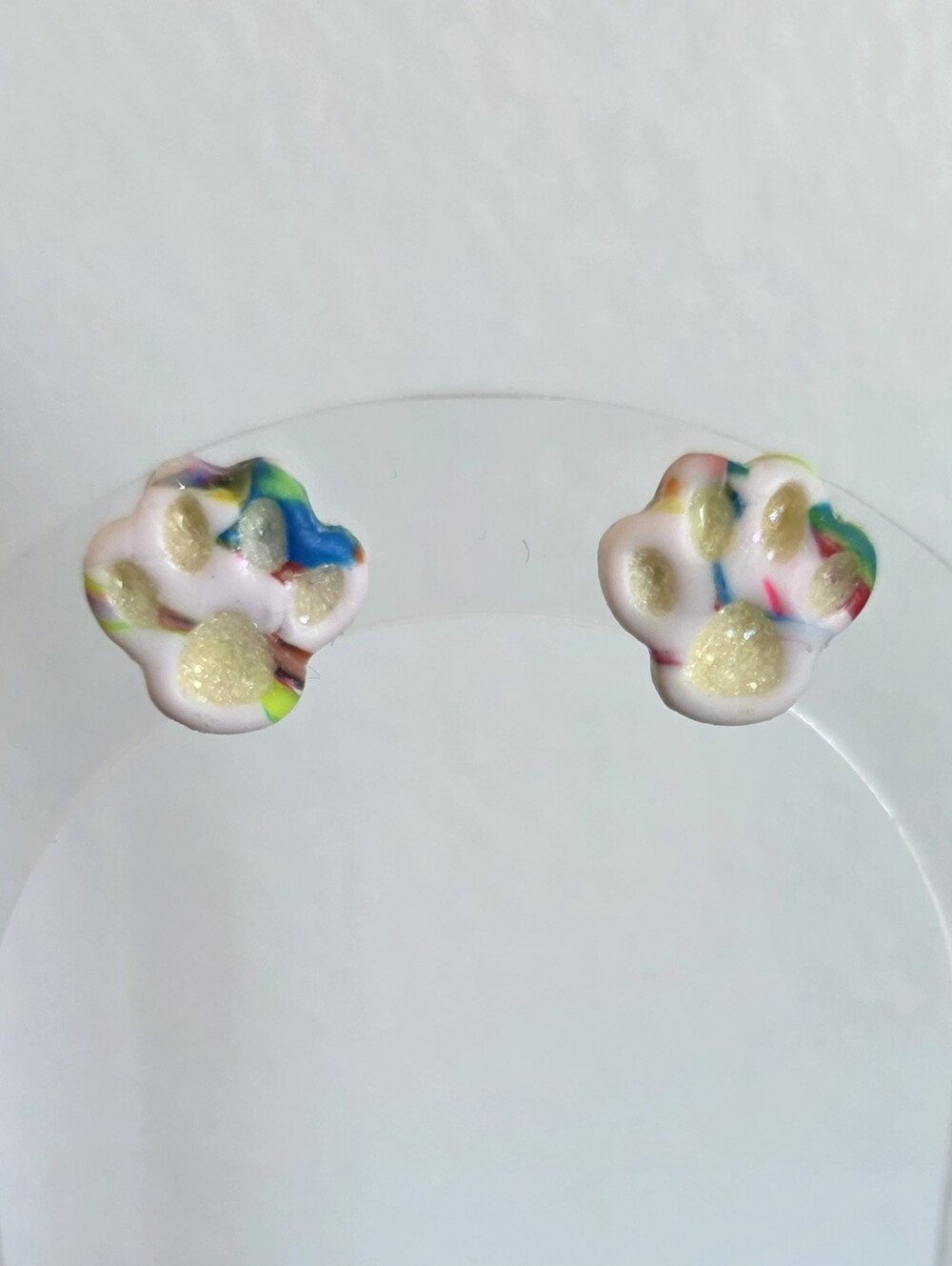 Rainbow Paw Print Stud Earrings